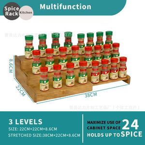 Bamboo Telescopic Spice <b>Rack</b> Expandable Kitchen Countertop <b>Storage</b> Desktop Spice <b>Bottle</b> Organizer - Product Image 4