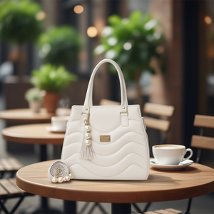 Bolso de Mano para Mujer Fana Alissa, Blanco, Cuero PU Acolchado, Decoración de Perlas, Cierre de Solapa, Dos Asas, para Bodas y Uso Diario - Product Image 2