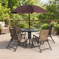 Ensemble de salle à manger d'extérieur moderne très vendu avec 6 chaises pliantes, table rectangulaire et parasol
