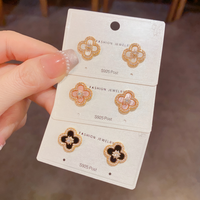 Boucles d'oreilles en laiton plaqué or avec zircon, motif trèfle à quatre feuilles, style coréen, petites fleurs, pour femmes, usage quotidien