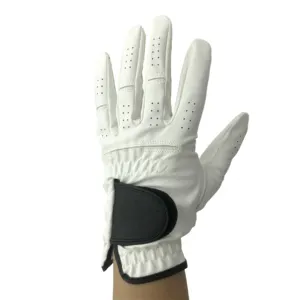 Oem Groothandel Custom Ademende Kleur Wit Zacht Golflogo Mannen Linker Rechterhand Handschoen Lederen Golfhandschoenen