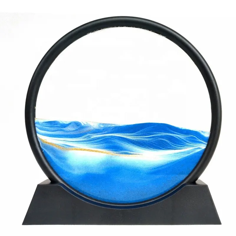 Toptan ucuz fiyat hareketli kum sanat resmi yuvarlak cam 3d derin büyük kum sanatı renkli akan kum boyama