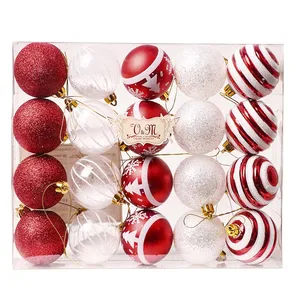 EAGLEGIFTS शीर्ष बिक्री 60mm 20pcs लाल और सफेद क्रिसमस प्लास्टिक गेंद आभूषण
