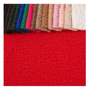 320GSM plain dyed 100% polyester teddy fleece brushed velvet fabric teddy bear fur plush double knitted curly fu fabric for coat