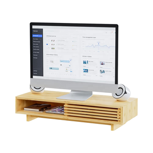 Bambu tek monitör yükseltici standı ile çekmece çift dizüstü bilgisayar masası ve depolama organizatör ahşap ofis aksesuarları ev kullanımı için - Product Image 1