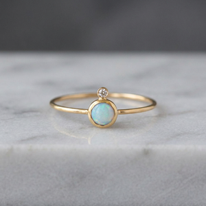 Rhodium Plated 925 Sterling Silver Zirconia Diamond Dainty White <b>Opal</b> Engagement Wedding Party <b>Ring</b> - Product Image 3