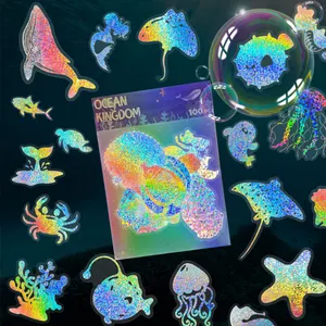 LZY924 100pcs Stickers Transparent Laser Stickers Waterproof Colorful Butterfly