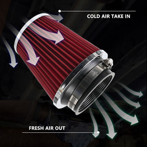 Filtre à air de voiture 76 mm, tête champignon rouge, pièce de mise à niveau universelle avec collier de serrage - Product Image 3