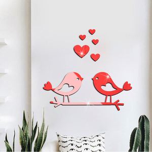 Autocollant mural décoratif en acrylique miroir Branch Bird Love pour mariage, chambre à coucher, murale acrylique, autocollants muraux décoratifs Family Love - Product Image 5