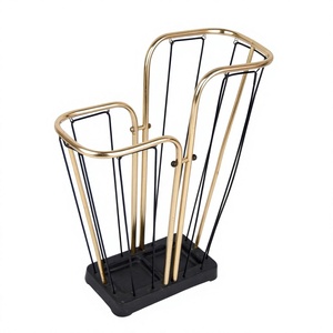 Porte-parapluie unique en métal avec finition laiton antique, structure à double cadre, décoration d'intérieur, support autoportant - Product Image 1