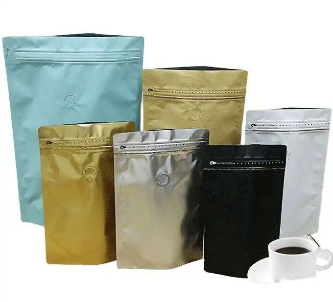 Alüminyum folyo Stand Up mühür kese gıda ambalaj fermuar kilit vana ile plastik kahve çekirdeği torbaları