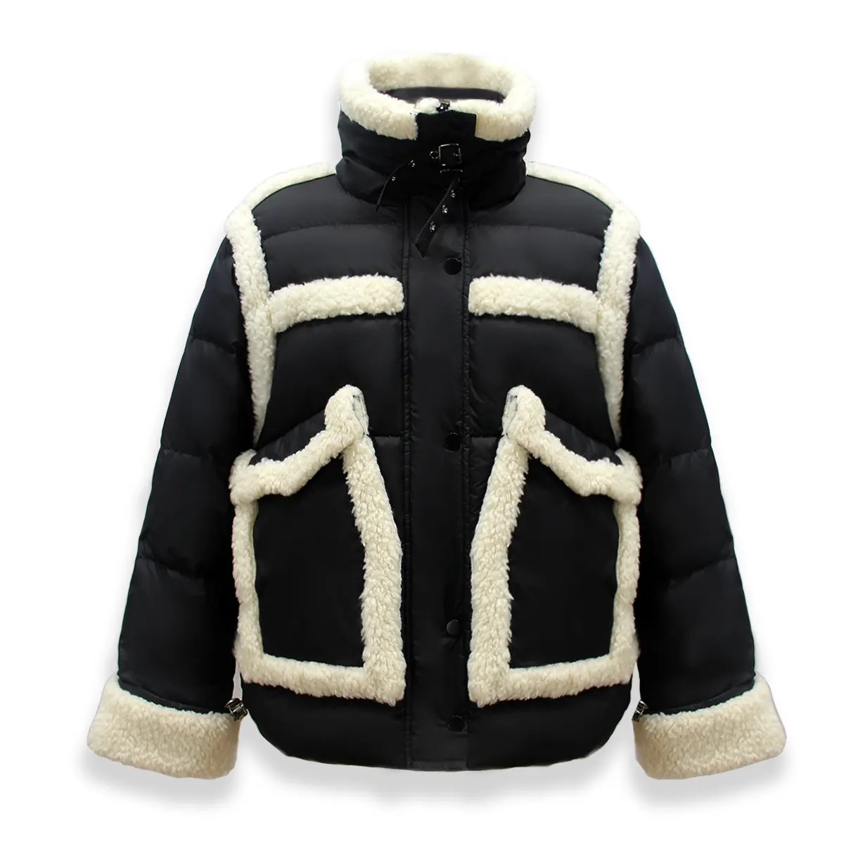 OEM Factory Direct Supply Damen Winter Daunen mantel Kausal Schwarz-Weiß Matching Design Outwear Mädchen Puffer Jacke