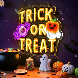 Halloween Trick or Treat Neon LED Indoor Hanging Transparent Acrylic <b>Sign</b> Party Club Shop <b>Sign</b> Ambient Light Customizable 5V - Product Image 5