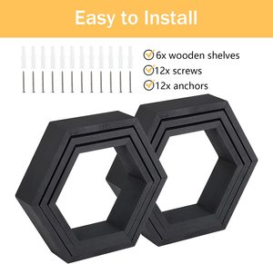Juego de <span class=keywords><strong>6</strong></span> Estantes Flotantes Hexagonales de Madera Negra, Cajas de Almacenamiento Cuadradas Tipo Panal, Diseño OEM, Superficie Pintada - Product Image 6