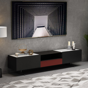 Pruo phòng khách gỗ Bắc Âu đen kim loại bê tông TV đứng và trang trí nhỏ Bàn cà phê Vàng - Product Image 4