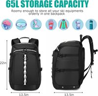 Sac à dos pour bottes de ski 65L, étanche, avec compartiment pour casque et lunettes, réfléchissant, rangement pour bottes avec tapis de maintien, rembourré pour la neige