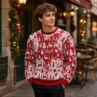 Pull de Noël surdimensionné personnalisé en tricot rouge à motif de personnage, à manches longues, anti-boulochage, pour homme