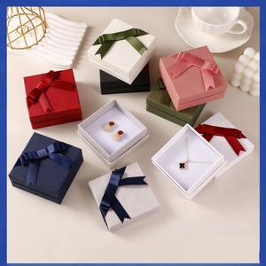 9*9cm Modern Jewelry <b>Box</b> Manufacturer Cardboard Lid Base <b>Box</b> with Bow for Necklace Ring <b>Earring</b> Bracelet Display Custom Logo - Product Image 3