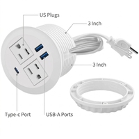 Prise de courant encastrée ronde blanche de 3 pouces pour bureau, multiprise avec 2 ports USB à charge rapide, accessoires électriques de bureau
