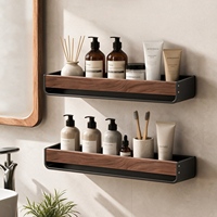 Étagère murale en métal couleur noyer pour salle de bain, porte-serviettes et rangement de cosmétiques, sans perçage, étagères flottantes