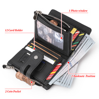 Portefeuille unisexe classique en cuir véritable avec protection RFID anti-vol, fenêtre photo, porte-monnaie court avec chaîne et doublure en polyester