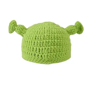 Шрек ручной работы щуп шерстяная шапочка зеленые Тапочки из материала на подарок для ученика пуловер вязаная шапка