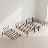 Lit superposé triple en métal noir de taille double pour dortoir scolaire moderne, avec structure démontable, pour usage scolaire et hôtelier