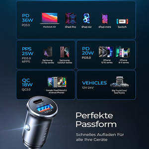 아이폰 16/15/14/13/12 용 핸즈프리 12-24V LED 표시기 라이트 카 어댑터 용 고속 충전기 용 54W 삼성 S25 - Product Image 2