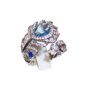 Nuevo Anillo de Pluma con Circonita Cúbica Azul, Anillo Abierto Ajustable para Mujer, Antideslustre, Joyería de Moda para Damas, Venta al por Mayor - Product Image 6