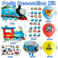 Ensemble de vaisselle et fournitures pour fête d'anniversaire Thomas le train : Assiettes, gobelets, serviettes, nappe, pailles, décorations de gâteaux, toppers pour cupcakes, bannières, ballons