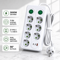 Multiprise 6 voies UE 16A 250V de type allemand avec double interrupteur et protection contre les surtensions, rallonge électrique