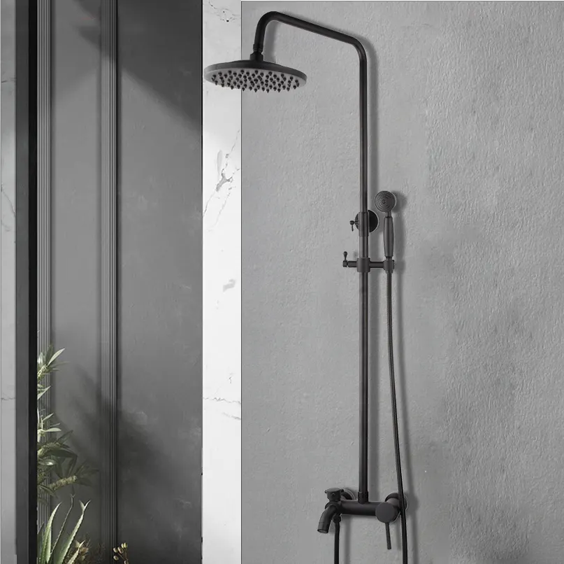 黒いバスルームの降雨シャワーの蛇口セット浴槽ミキサー3機能ハンドスプレーでタップ