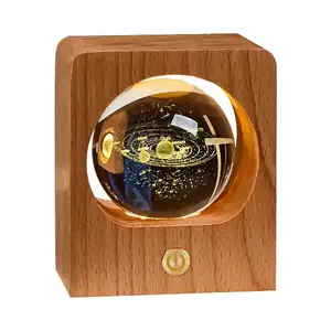 Хрустальный шар, цельная деревянная Ночная основа, может быть настроена, резные украшения «Сделай сам», 3d ночник