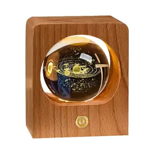 Boule de cristal base de veilleuse en bois massif peut être personnalisé sculpté bricolage motif décorations 3d veilleuse