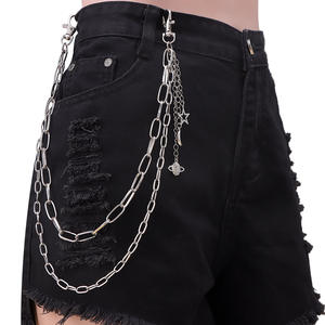 Cadena de cintura metálica de doble capa con colgante de estrella, luna y planeta, aleación de zinc, unisex, estilo hip hop, accesorio para uso diario. - Product Image 1