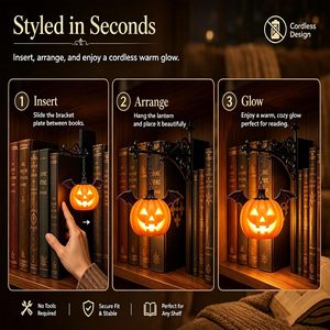 Mini Bookshelf Lamp Vintage Led Hanging Lantern With Bookends For Library Decor <b>Wireless</b> Book Nook <b>Light</b> Black Shade - Product Image 6