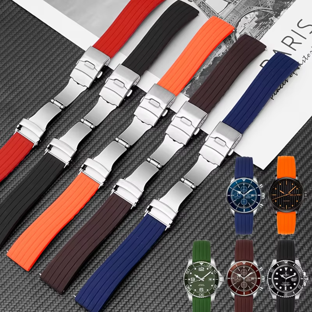 20mm 22mm Quick Release Universal Rubber Watch Strap with Premium Folding Buckle Silicone Smart Watch Bands