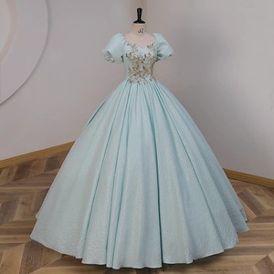 Lake Blue Tutu Skirt Long Women Stage Performance Costume Polyester Adult Vocal Performance Dress - Product Image 3