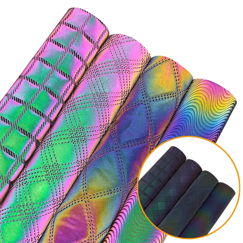 Hologram �� pele de cobra com relevo, cor que muda de tecido de couro falso arco-íris preto, para fazer bolsas artesanais