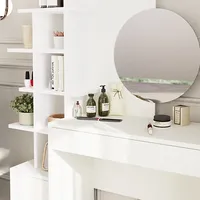 Bureau de maquillage de chambre à coucher fini blanc avec grand tiroir coulissant et coiffeuse à miroir