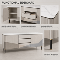 WYRAX Hotel Esszimmer Sideboard Buffetschrank mit Gerillten Türen, 3 Mittelschubladen und Erhöhten Metallbeinen