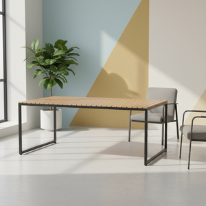 Mesa de <span class=keywords><strong>Comedor</strong></span> para Patio <span class=keywords><strong>Exterior</strong></span> de 190x90cm, Mesa de Jardín con Aspecto de Madera y Listones de Aluminio, con Patas de Acero - Product Image 3