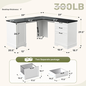 L-Shaped Office <b>Desk</b> with USB Charging Large <b>Computer</b> <b>Desk</b> with Drawers & File Cabinet for Home & Office - Product Image 3