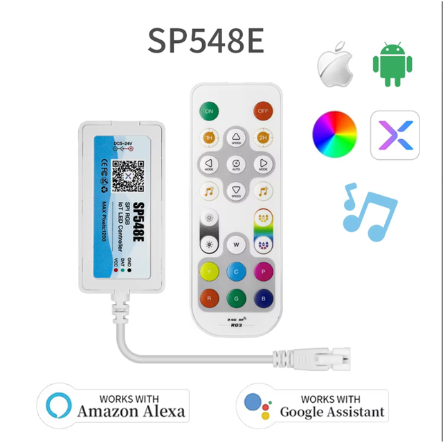 SP548E WiFi Music SPI LED Controller WS2812b WS2811 Addressable Pixel RGB Strip Single Output Alexa Smart Voice APP Control