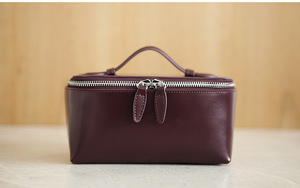 Ins Color sólido Cuero genuino Cremallera Artículos de tocador Maquillaje Organizar Bolsa de maquillaje Mango de color sólido Cremalleras portátiles Bolsa de cosméticos - Product Image 2