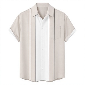 Chemise moderne couleur crème avec blocs de couleur, design simple à panneaux et manches courtes, style boutonné sur le devant - Product Image 1