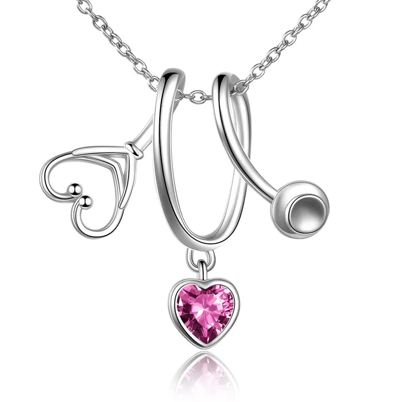 Benutzer definierte Doctor Nurse Schmuck Halsketten Personal isierte Geschenk 925 Sterling Silber Herz Zirkon Stethoskop Halskette