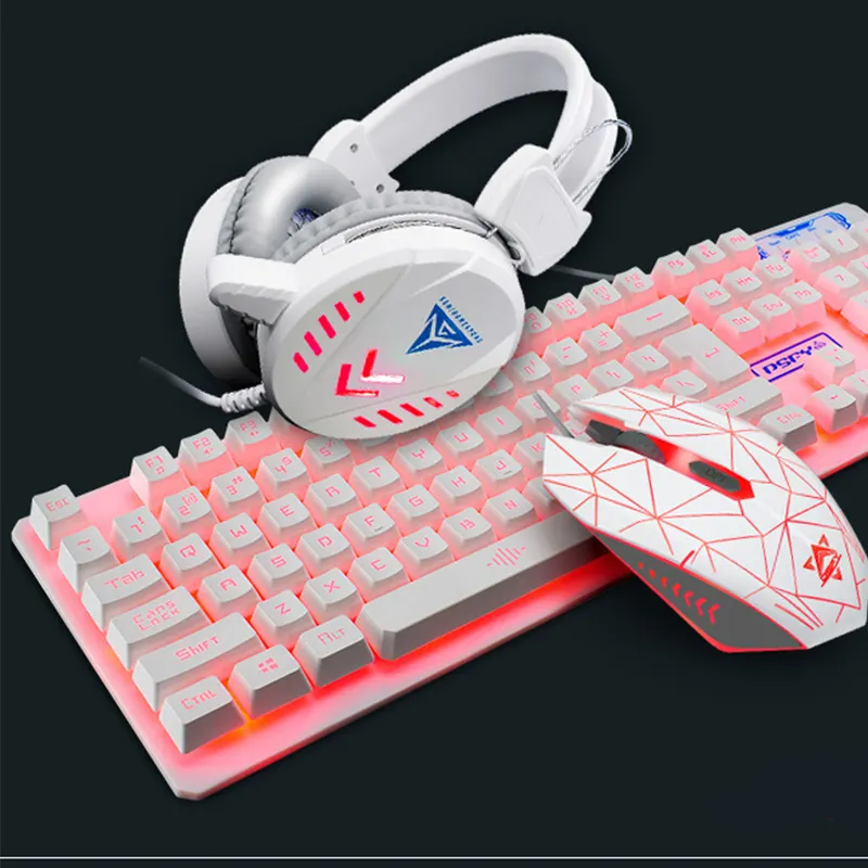 Teclado e mouse óptico ergonômico colorido, headphone, 2021, venda quente, boa qualidade, ergonômico, led, retroiluminado, para jogos, combinado