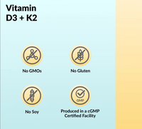Complément de vitamine D3 + K2, 60 capsules végétales, soutient la santé des os et du système immunitaire, non-OGM, sans gluten, certifié GMP pour adultes