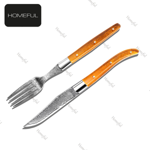 Sang trọng <span class=keywords><strong>Damascus</strong></span> Flatware <span class=keywords><strong>Set</strong></span> với Orange Acrylic xử lý bao gồm không gỉ bít tết dao dĩa muỗng cho đám cưới bên - Product Image 5